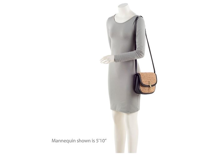 Borsa a tracolla Saint Laurent Kaia Medium in pelle e rafia Marrone Beige - vista 5