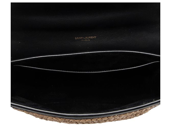 Borsa a tracolla Saint Laurent Kaia Medium in pelle e rafia Marrone Beige - vista 7