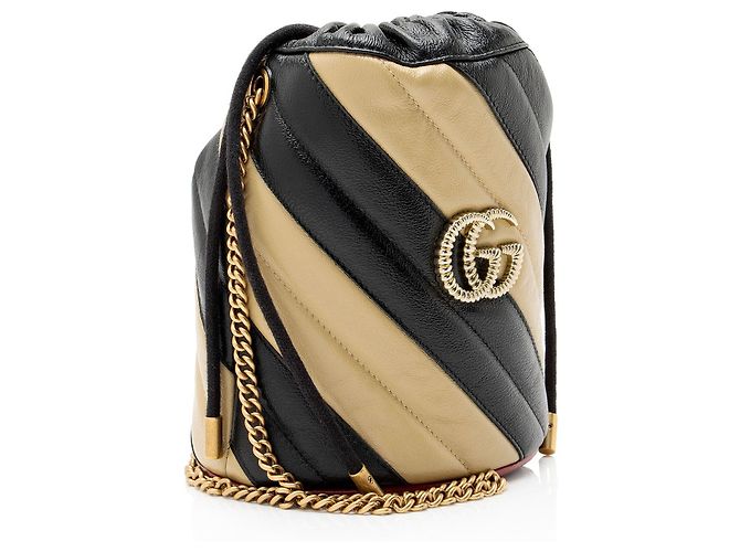 Borsa a secchiello piccola Gucci Matelasse Leather Torchon GG Marmont Marrone Beige - vista 2