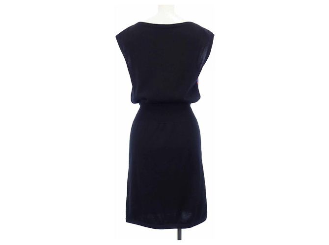 Hermès Hermes Twillene Seide-Kaschmir-Kleid 34 Schwarz Rot Blau - Ansicht 2
