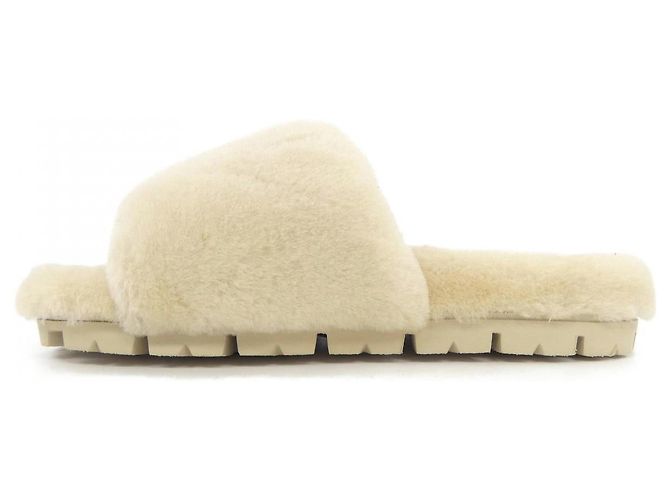 Sandali slide in shearling con logo Triangle Prada Beige - vista 2