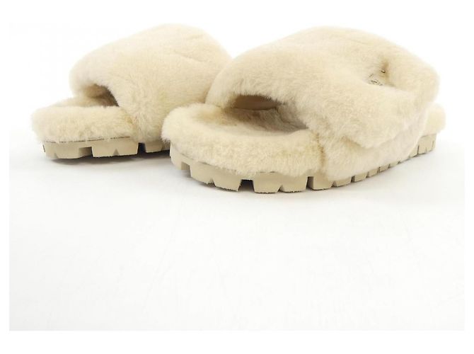 Sandali slide in shearling con logo Triangle Prada Beige - vista 3