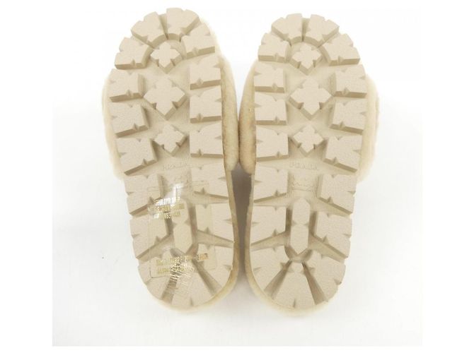 Sandali slide in shearling con logo Triangle Prada Beige - vista 4
