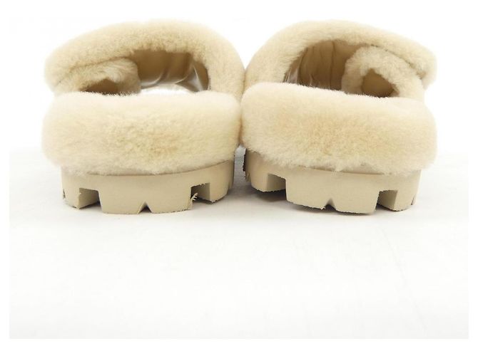 Sandali slide in shearling con logo Triangle Prada Beige - vista 5