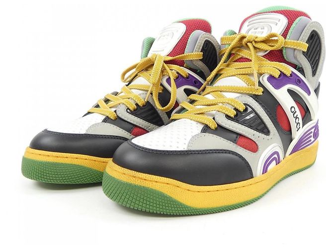 Sneakers Gucci Basket Marrone Nero Bianco - vista 3