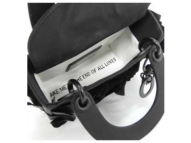Bolso Christian Dior LADY DIOR MINI de nylon Negro Blanco - vista 8