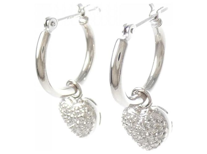 Autre Marque Orecchini a Cuore con Diamanti 2way Pt900 K18WG Argento - vista 2