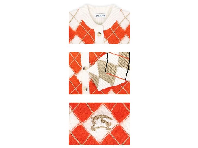 Burberry Argyle-Check-Wollstrickjacke für Kinder (Orange) Rot - Ansicht 3