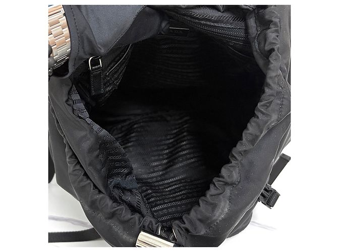 Prada Triangle Logo Nylon Buckle Backpack Black - view 11