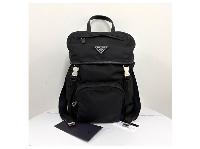 Prada Triangle Logo Nylon Buckle Backpack Black - view 14