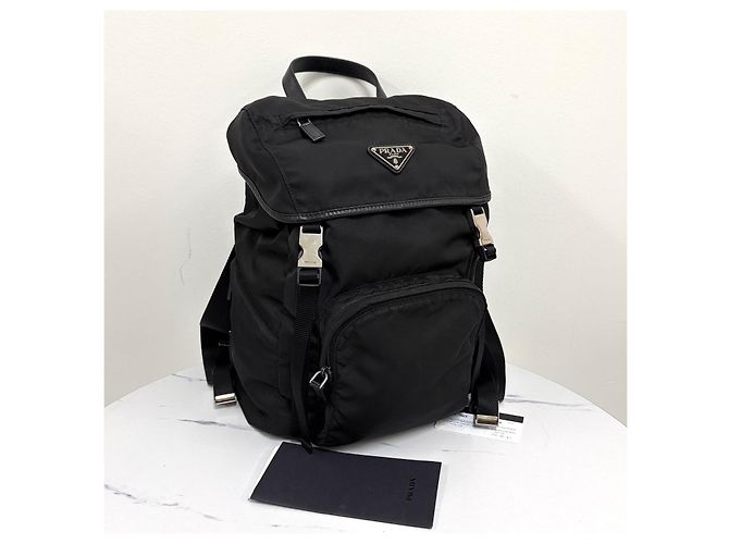 Prada Triangle Logo Nylon Buckle Backpack Black - view 17