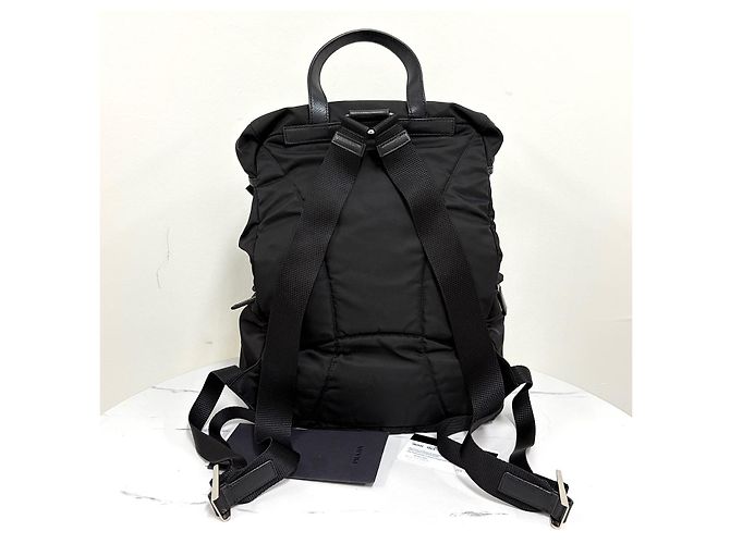 Prada Triangle Logo Nylon Buckle Backpack Black - view 18