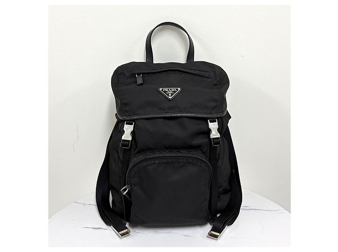 Prada Triangle Logo Nylon Buckle Backpack Black - view 19