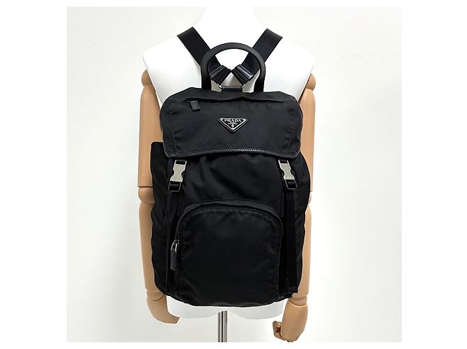 Prada Triangle Logo Nylon Buckle Backpack Black - view 3