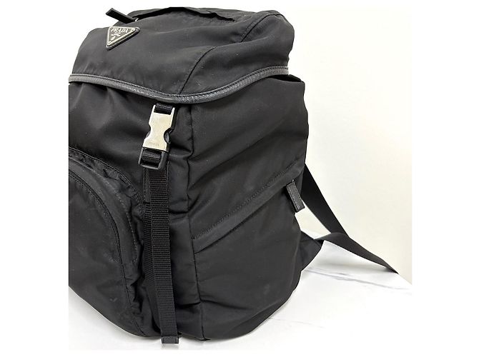 Prada Triangle Logo Nylon Buckle Backpack Black - view 6