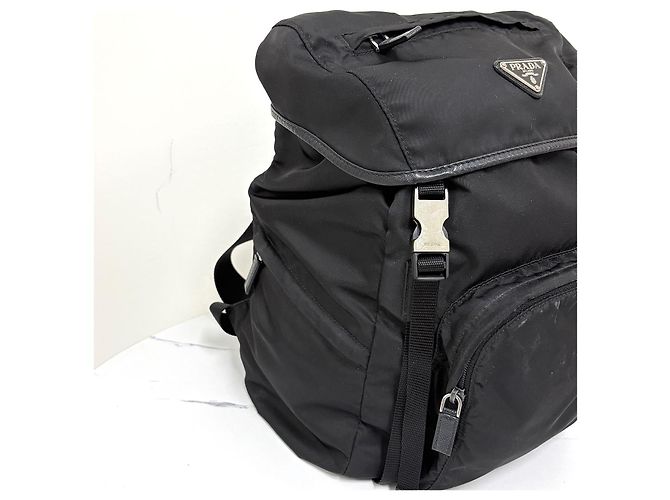 Prada Triangle Logo Nylon Buckle Backpack Black - view 7