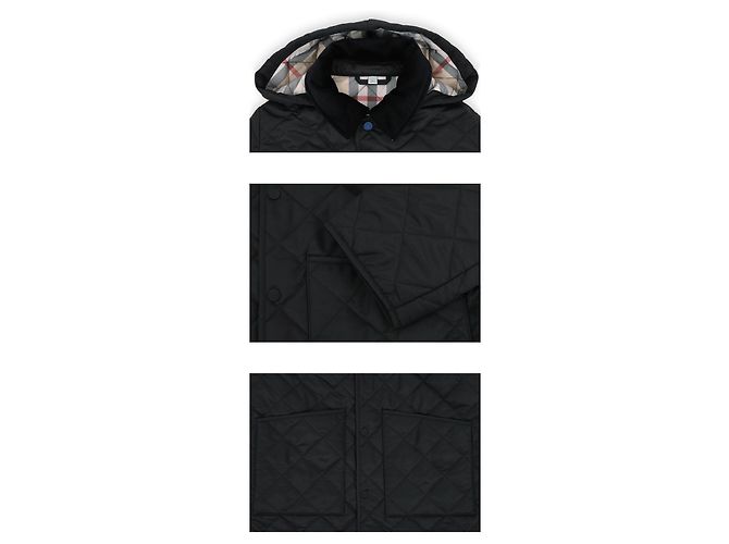 Burberry Gesteppte Kapuzenjacke mit Karomuster für Kinder (Black) Schwarz - Ansicht 3