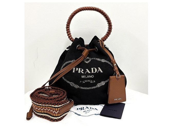 Prada Borsa a secchiello Kanapa in tela Crossbody Nera Nero - vista 13