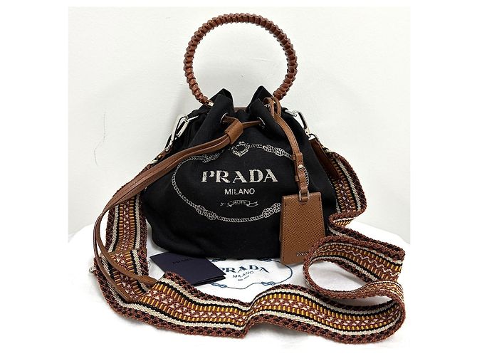 Prada Borsa a secchiello Kanapa in tela Crossbody Nera Nero - vista 3