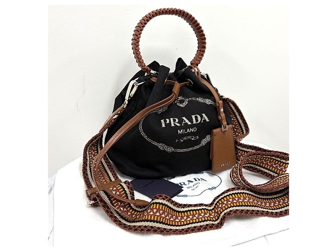 Prada Borsa a secchiello Kanapa in tela Crossbody Nera Nero - vista 4