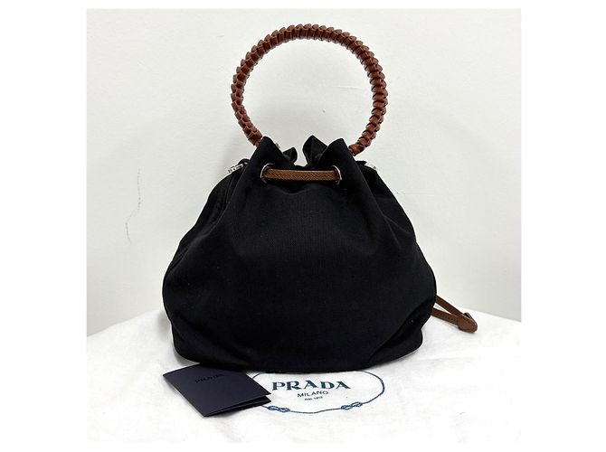 Prada Borsa a secchiello Kanapa in tela Crossbody Nera Nero - vista 7