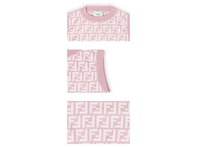 Fendi Strickweste aus Wolle mit FF Pique Allover für Kinder (Rosa) AQUH Weiß - Ansicht 3