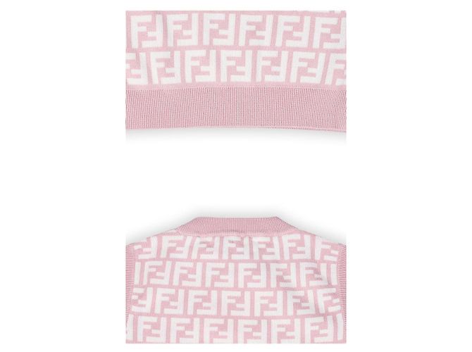 Fendi Strickweste aus Wolle mit FF Pique Allover für Kinder (Rosa) AQUH Weiß - Ansicht 4
