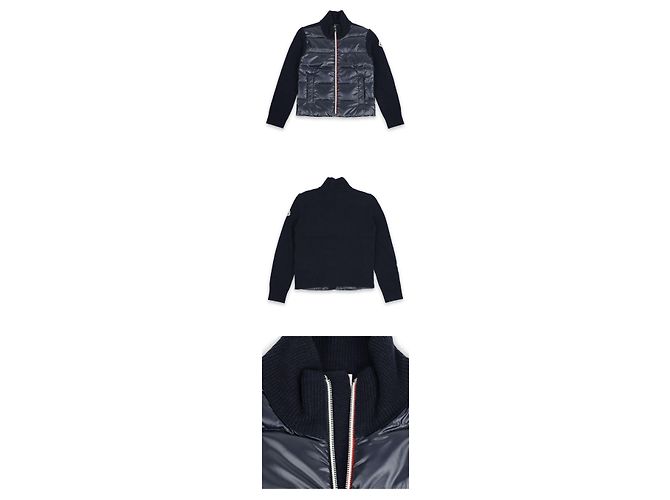 Jaqueta acolchoada de malha com zíper e três linhas Moncler Kids (Navy) Preto - vista 3