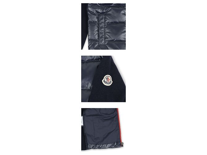 Jaqueta acolchoada de malha com zíper e três linhas Moncler Kids (Navy) Preto - vista 4