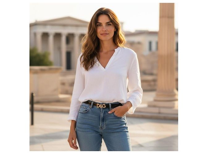 D&G Dolce & Gabbana Skinny Monogram Gürtel aus schwarzem Lackleder Größe 75 Golden - Ansicht 11