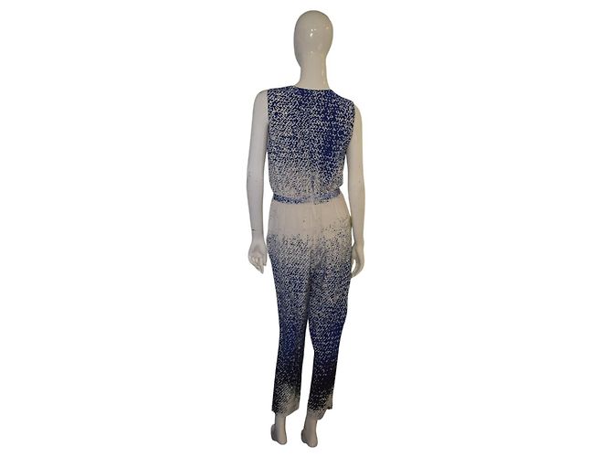 Mono de seda Diane von Furstenberg DVF Kawena para mujer 4 Azul Blanco con cinturón Cuello en V - vista 6