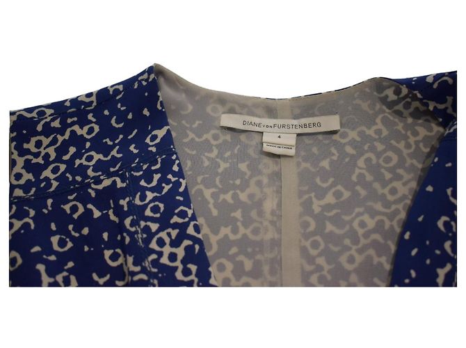 Mono de seda Diane von Furstenberg DVF Kawena para mujer 4 Azul Blanco con cinturón Cuello en V - vista 7