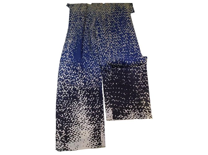 Mono de seda Diane von Furstenberg DVF Kawena para mujer 4 Azul Blanco con cinturón Cuello en V - vista 9