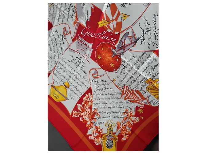 Autre Marque Carré in seta Guerlain Voyage Bianco Rosso D'oro - vista 3