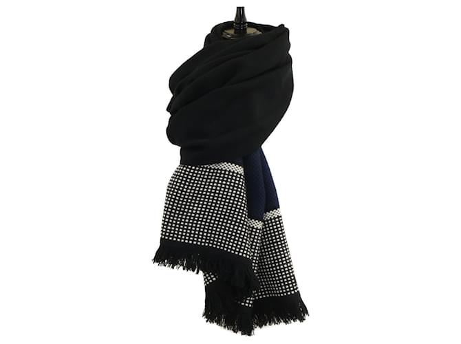 Hermès Hermes Kaschmir-Stola Schwarz Marineblau - Ansicht 6