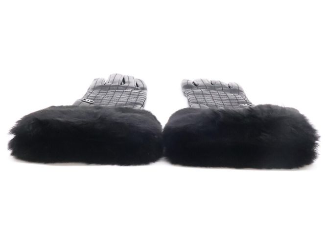 Chanel Coco Mark Lammfell-Pelzhandschuhe Schwarz - Ansicht 3