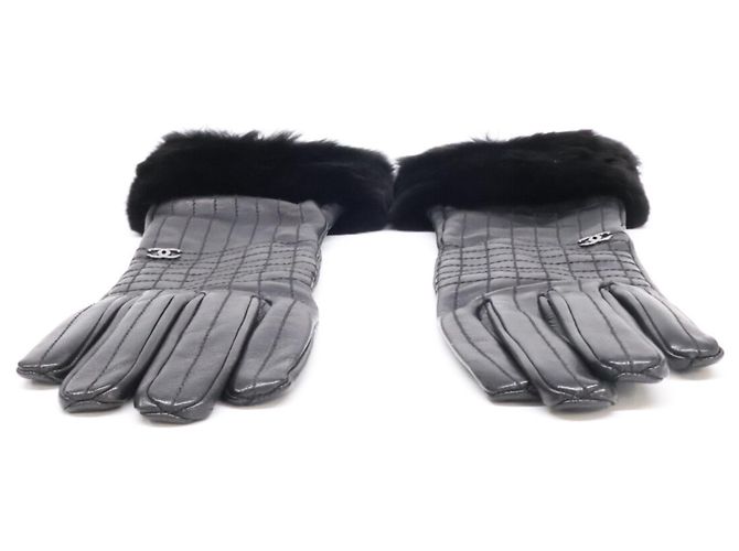 Chanel Coco Mark Lammfell-Pelzhandschuhe Schwarz - Ansicht 5