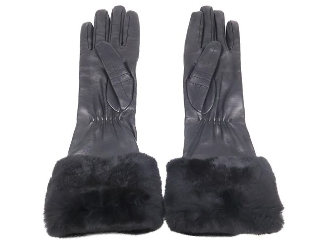 Chanel Coco Mark Lammfell-Pelzhandschuhe Schwarz - Ansicht 6