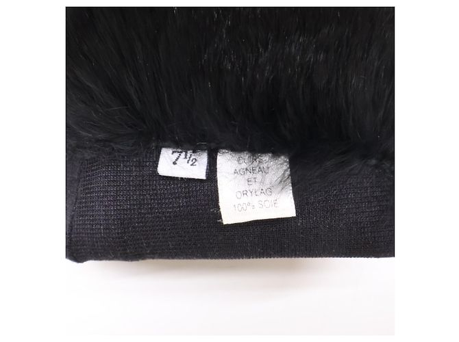 Chanel Coco Mark Lammfell-Pelzhandschuhe Schwarz - Ansicht 8