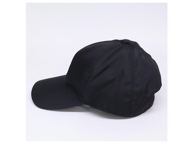 Cappellino da baseball in nylon con placca Triangle Prada, nero - vista 3