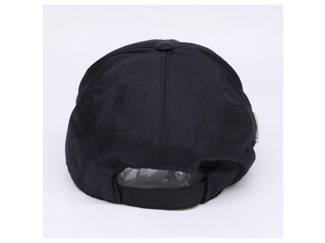 Cappellino da baseball in nylon con placca Triangle Prada, nero - vista 4