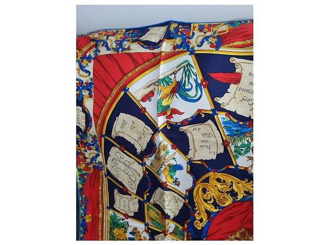 Carré Hermès in seta "Les Fables de La Fontaine" Bianco Rosso Blu Verde Gold hardware - vista 3