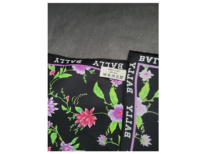 Bally Seidenschal mit Blumenmuster Schwarz Pink Grün Lila - Ansicht 5
