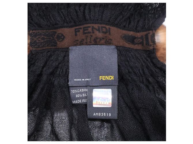Stola in cashmere e seta con bordura in pelliccia di visone Fendi Marrone Nero - vista 3