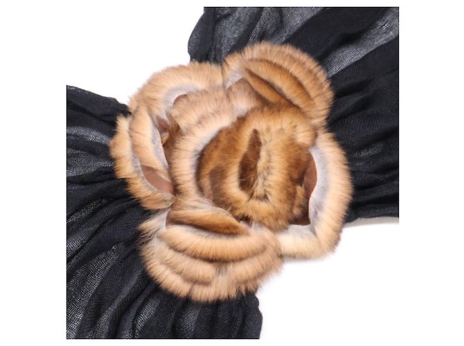 Stola in cashmere e seta con bordura in pelliccia di visone Fendi Marrone Nero - vista 4
