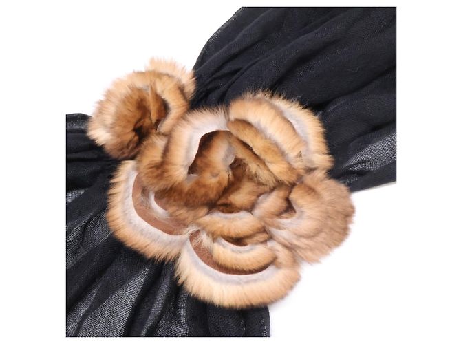 Stola in cashmere e seta con bordura in pelliccia di visone Fendi Marrone Nero - vista 5