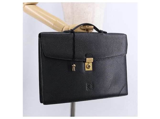 LOEWE Business Bag Leder Schwarz Goldfarben Auth ep15399 - Ansicht 24