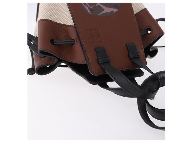 LOEWE Studio Ghibli Hammock Drawstring Mini Bag Canvas 2way Brown Auth am12202SM Marrone - vista 6