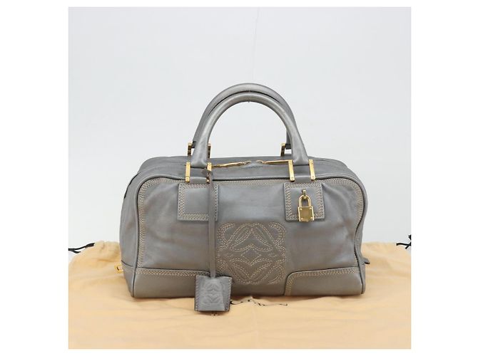 LOEWE Amazona 28 Handtasche Leder Silber Gold Authentisch 193132V Golden - Ansicht 12