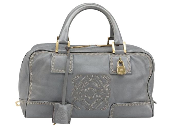 LOEWE Amazona 28 Handtasche Leder Silber Gold Authentisch 193132V Golden - Ansicht 13